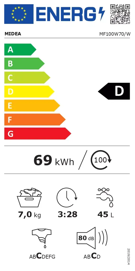Стиральная машина Midea MF100W70/W фронтальная Photo 6