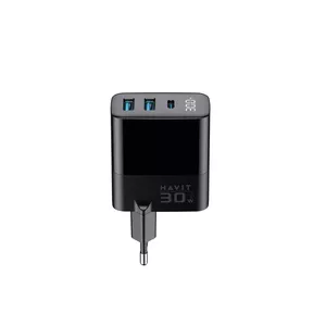 Charger HAVIT UCLE001 EU GaN three-port 30 W black — compact USB charger with 3 ports