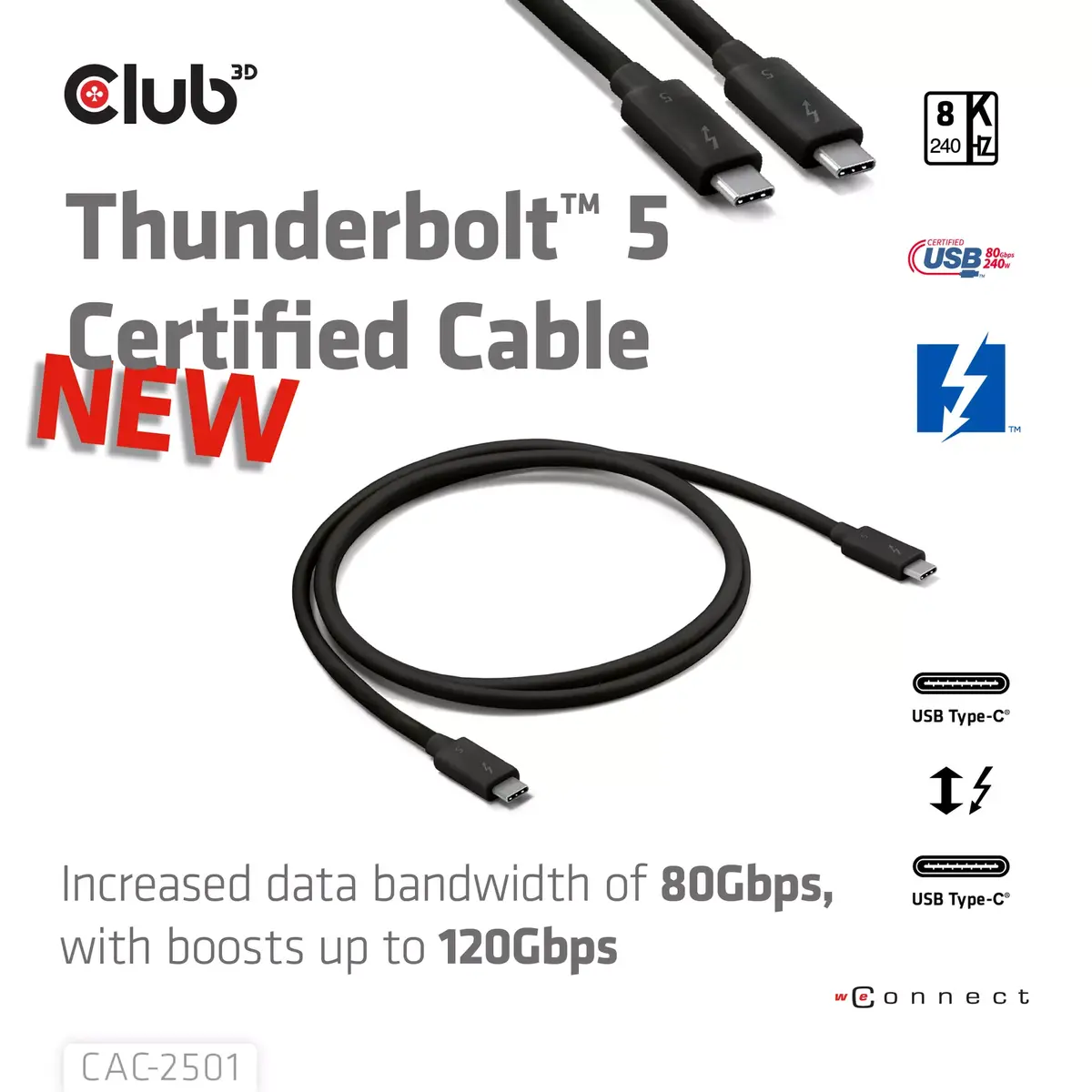 Thunderbolt™ 5 kabelis CLUB3D CAC-2501 Photo 2