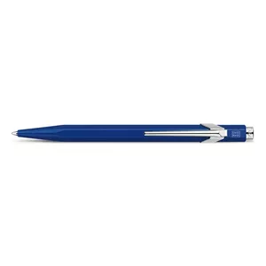 Clip-on retractable ballpoint pen Caran d’Arche 849.150 — blue metallic, hexagonal body, 1 pc