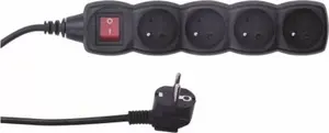 Удлинитель EMOS 1902340500 (PC1415) — кабель 5 м, 4 розетки перем. тока, жила 1 мм², для помещений, чёрный