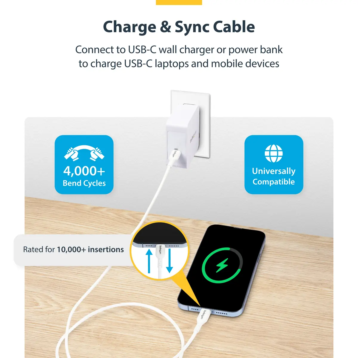 StarTech USB-C Charging Cable 60W 1m White Photo 7