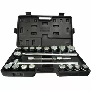 Socket wrench set GEKO 7108334, 21-piece, 3/4" & 1/2" drive, 12-point, sizes 19–50 mm