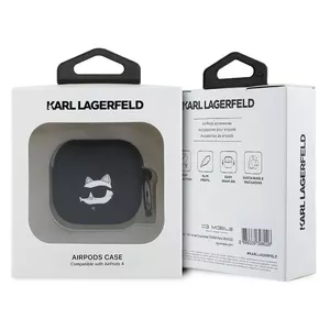 Silikona maciņš Karl Lagerfeld AirPods KLA4RUNCHK — melns, 3D Choupette galva