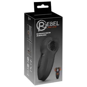 Masturbator Rebel Man Wand Silicone Black — handheld silicone masturbator, 14.5 cm length, 3 cm flexible hole, vibrating wings