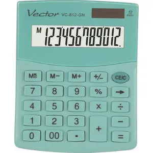 Kalkulators Vector Smart VC-812 GN — galda pamatkalkulators, 8 ciparu displejs, baterija un saules barošana