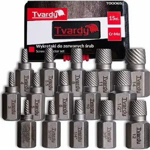 Tvardy broken bolt extractor set 15 pcs Cr-Mo, for removed or seized screws
