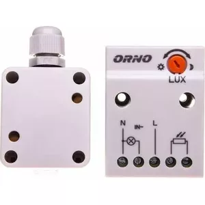 Уличный датчик сумерек ORNO OR-CR-232 с внешней зондом в распаечной коробке 2300W 2–100 лк IP65/IP20 белый