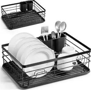 Dish drainer Vilde Loft — black plate and cup rack with cutlery holder