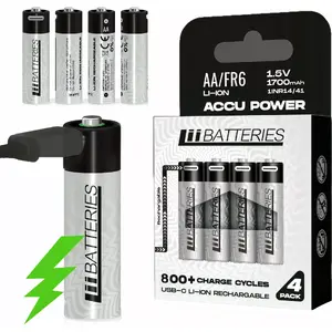 Rechargeable Li-ion AA batteries LiiBateries 4 pcs — size AA, rechargeable pack of 4