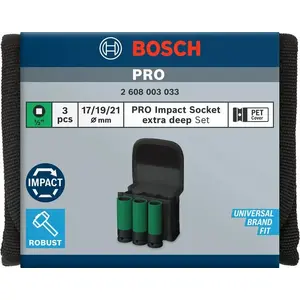 Набор ударных головок Bosch PRO 1/2 дюйма, 3 предмета, глубокие с защитой обода
