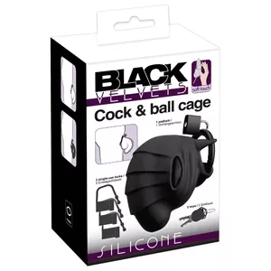 Chastity Cock & Ball Cage Black Velvets model 50043650000 — velvet silicone, 10 cm depth, 6 cm width, 5.4 cm ring