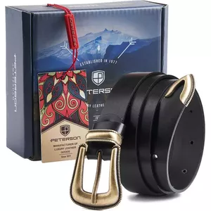 Leather belt Peterson PTN SSZ-4 80 cm, black, rounded heavy buckle