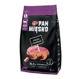 Сухой корм для кошек pan miĘsko Veal with Shrimps Small, для взрослых, 5 кг, белок 39%, жир 16%