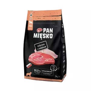 Dry dog food pan miĘsko Veal with Turkey M — complete adult kibble, 3 kg, for medium dogs (10–25 kg), protein 30%, fat 20%