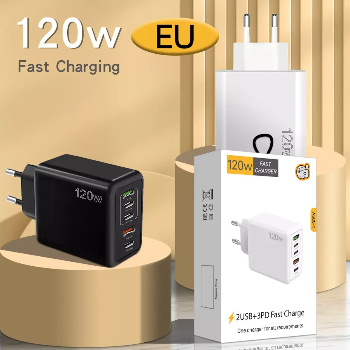 Riff RF-120W lādētājs 120 W, USB-A QC3.0, 3x USB-C Photo 5