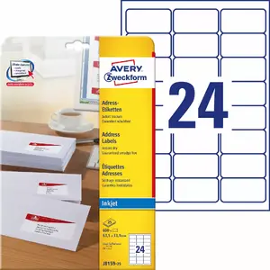 Addressing labels Avery Zweckform J8159-25 — white, inkjet, 63.5×33.9 mm, 600 labels (25 sheets)