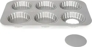 Mould for 6 round mini tarts/quiches Patisse SILVER-TOP with removable bottoms