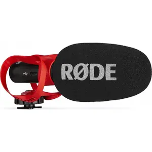 Virziena mikrofons Rode VideoMic GO II Helix — superkardioīds, 20–20000 Hz, 48 kHz, 24 bit, 3,5 mm/USB-C, sarkans