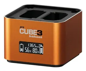 Lādētājs hähnel ProCube3 digitālo kameru akumulatoriem USB Li-Ion 2A LCD melns/oranžs, uzlādē līdz 4 baterijām, atbalsta AA