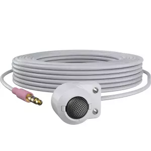 Drošības kameras mikrofons Axiom 01560-001 — vads 3,5 mm, jutība -22 dB, 20–20000 Hz, 5 m kabelis, balts