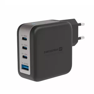 Зарядное устройство SWISSTEN для путешествий GaN 3x USB-C PD 100W + USB-A 18W QC, компактный адаптер