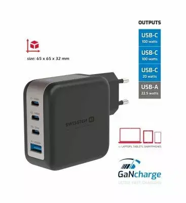 SWISSTEN зарядное GaN 3x USB-C PD 100W Photo 2