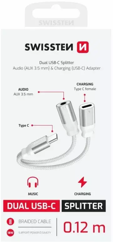 SWISSTEN USB-C to USB-C & 3.5mm AUX adapter 0.12 m Photo 2