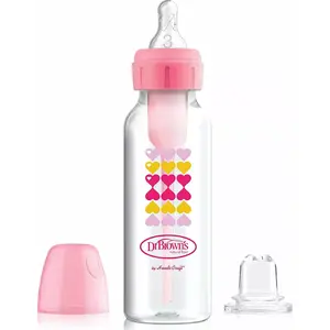 Бутылочка для кормления Dr Browns 250 мл с соской и поильником, розовая с сердечками, для 6 мес.+