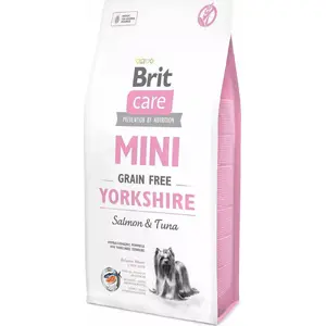 Sausais suņu barības Brit Mini Adult Yorkshire 400 g — pieaugušiem jorkšīras terjeriem, lasis, olbaltumvielas 30%, tauki 19%, mitrums 10%