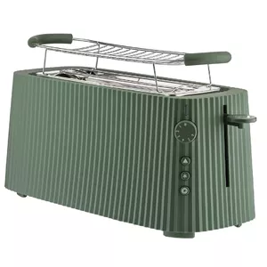 2-slice countertop toaster ALESSI MDL15GR Plissé — green, 6 browning levels, bagel/defrost/reheat, removable crumb tray