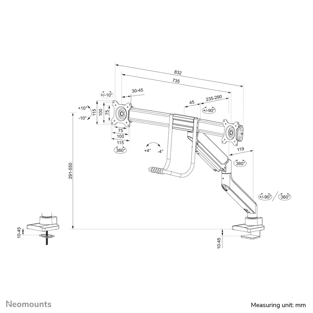 Настольный мониторный кронштейн Neomounts DS75-450BL2 Photo 20