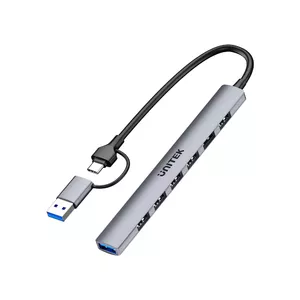 USB centrmezgls Unitek H1209AGY01 Type‑C, 7 porti, 5 Gb/s, alumīnijs, pelēks, 140 mm