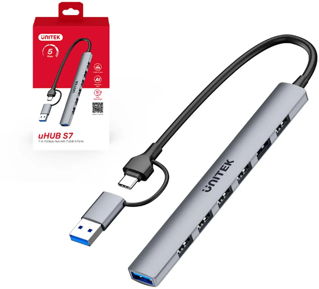 USB centrmezgls Unitek H1209AGY01 Type‑C, 7