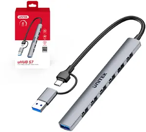 USB‑хаб Unitek H1209AGY01 Type‑C, 7 портов, 5 Гбит/с, алюминий, серый, 140 мм
