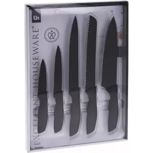 Kitchen knife set Excellent Houseware model 140419 – 5-piece black stainless steel knives