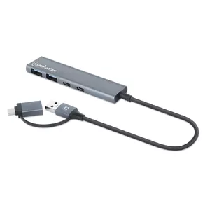 USB-C & USB-A Комбо Док/Хаб Manhattan 4 Порта 5 Гбит/с Алюминий