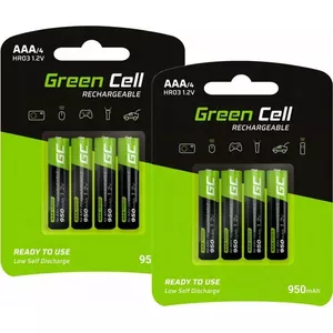 Rechargeable Ni-MH AAA (R3) Batteries Green Cell — 8× 950mAh (model GR11)