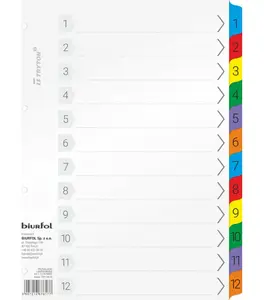 Картонные разделители Biurfol A4 с нумерацией 1–12 для сортировки и хранения документов
