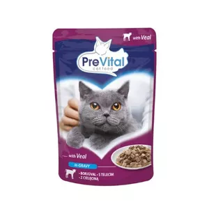 Mitrs barības produkts kaķiem PREVITAL Cat Food Mix 4 Flavors — vistas, teļa gaļa, lasis, putns, 96 x 100 g maisiņi (9,6 kg, pieaugušiem)