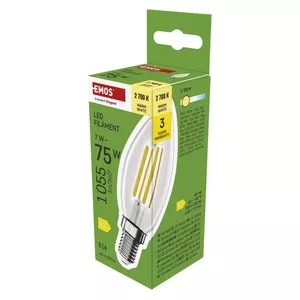 LED sveces spuldze EMOS FLM 7W 1055 lm E14 siltā balta