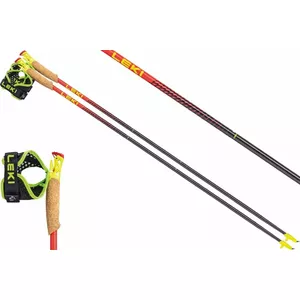 Trekšanas nūjas Leki TRL Vertical K sarkani‑dzeltenas 130 cm, regulējams garums 130 cm, ergonomiska roktura
