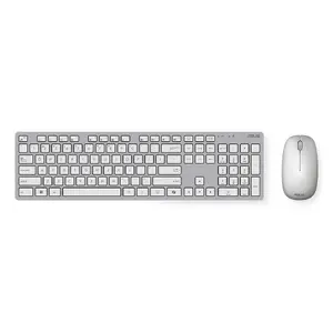 Bezvadu RF klaviatūras un peles komplekts Asus W5000 — pilna izmēra (100%) klaviatūra, optiskie taustiņu slēdži, balts