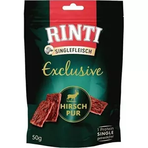 Лакомство для собак RINTI Singlefleisch Exclusive Deer 50 г — одноингредиентное угощение из оленины для дрессировки