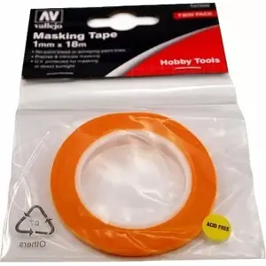 Krāsošanas līmlente VALLEJO T07002 — 18 m garums, 1 mm platums, dzeltena, piemērota plastikātam