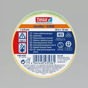 Insulating Electrical Tape Tesa H5398881 — PVC, 20 m × 19 mm, 5000 V, green-yellow