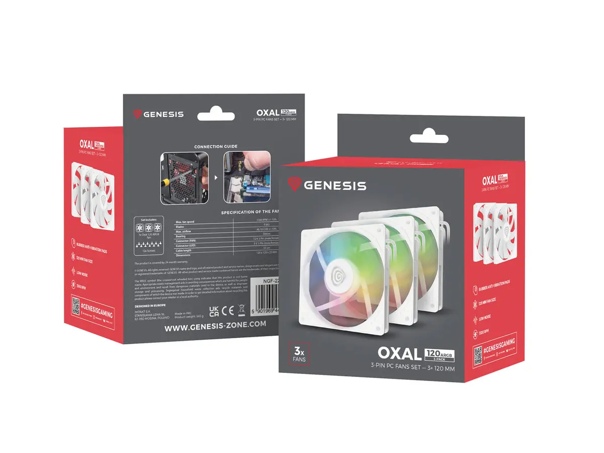 Genesis Oxal 120 ARGB White 3-pack Fan Photo 5