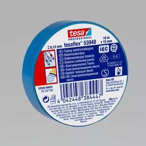Elektriskās izolācijas lente Tesa H5398835 — PVC 10 m × 15 mm, 5000 V, zila