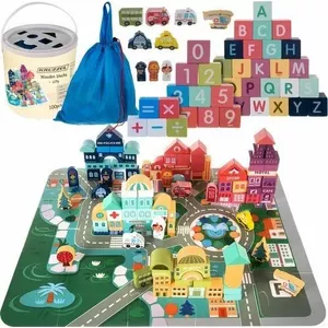 Wooden building blocks set Kruzzel Klocki drewniane - miasto 100 pieces