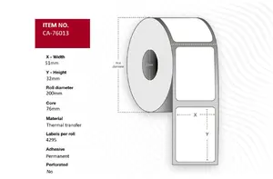 Capture CA-76013 Thermal Transfer Printer Labels White 5.1 x 3.2 cm Roll Permanent